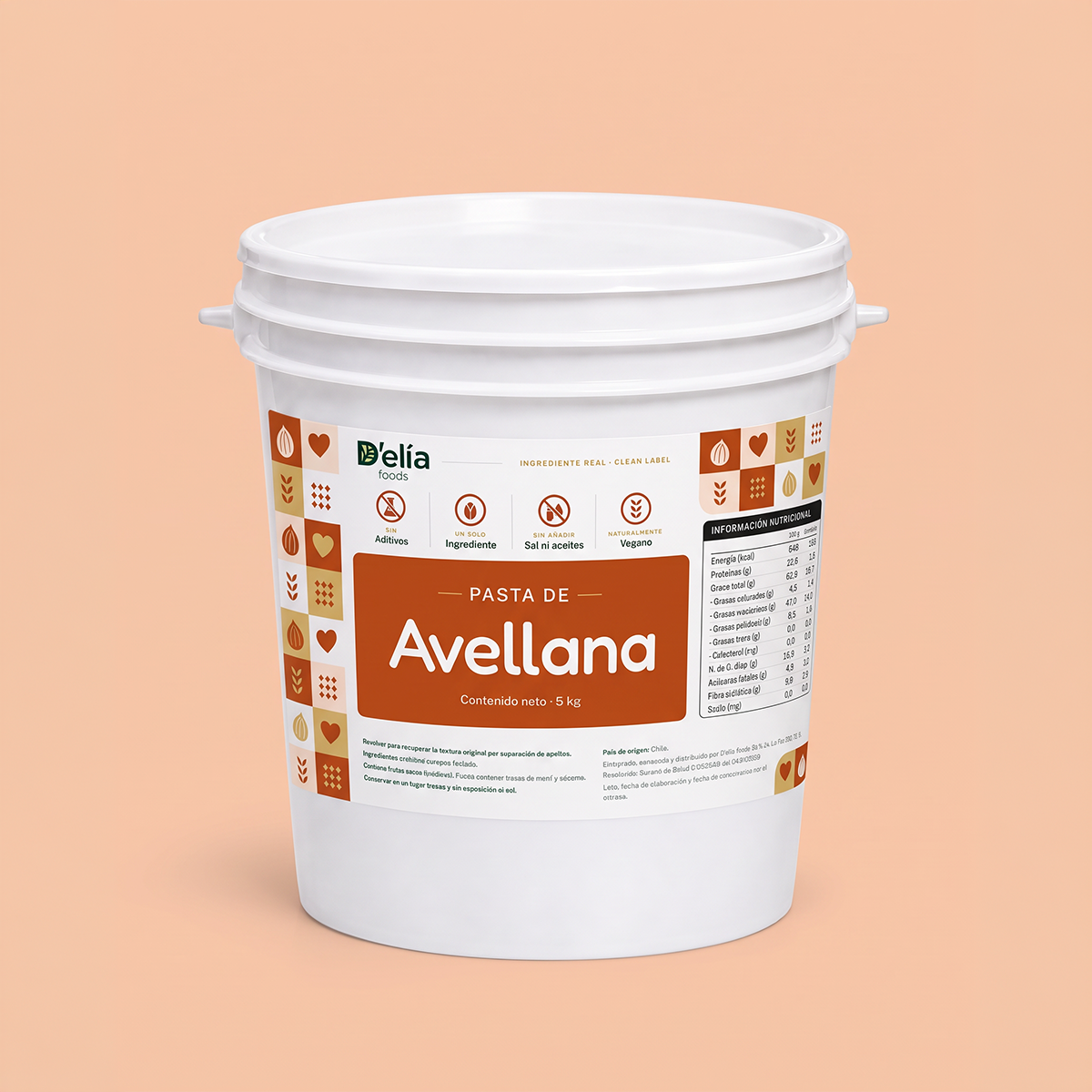 Balde de 5 kg de pasta de avellana D'elía foods