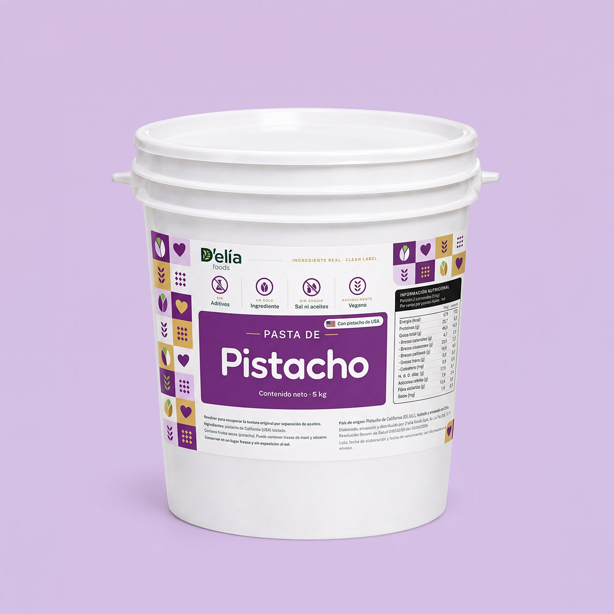 Balde de 5 kg de pasta de pistacho de California D'elía foods