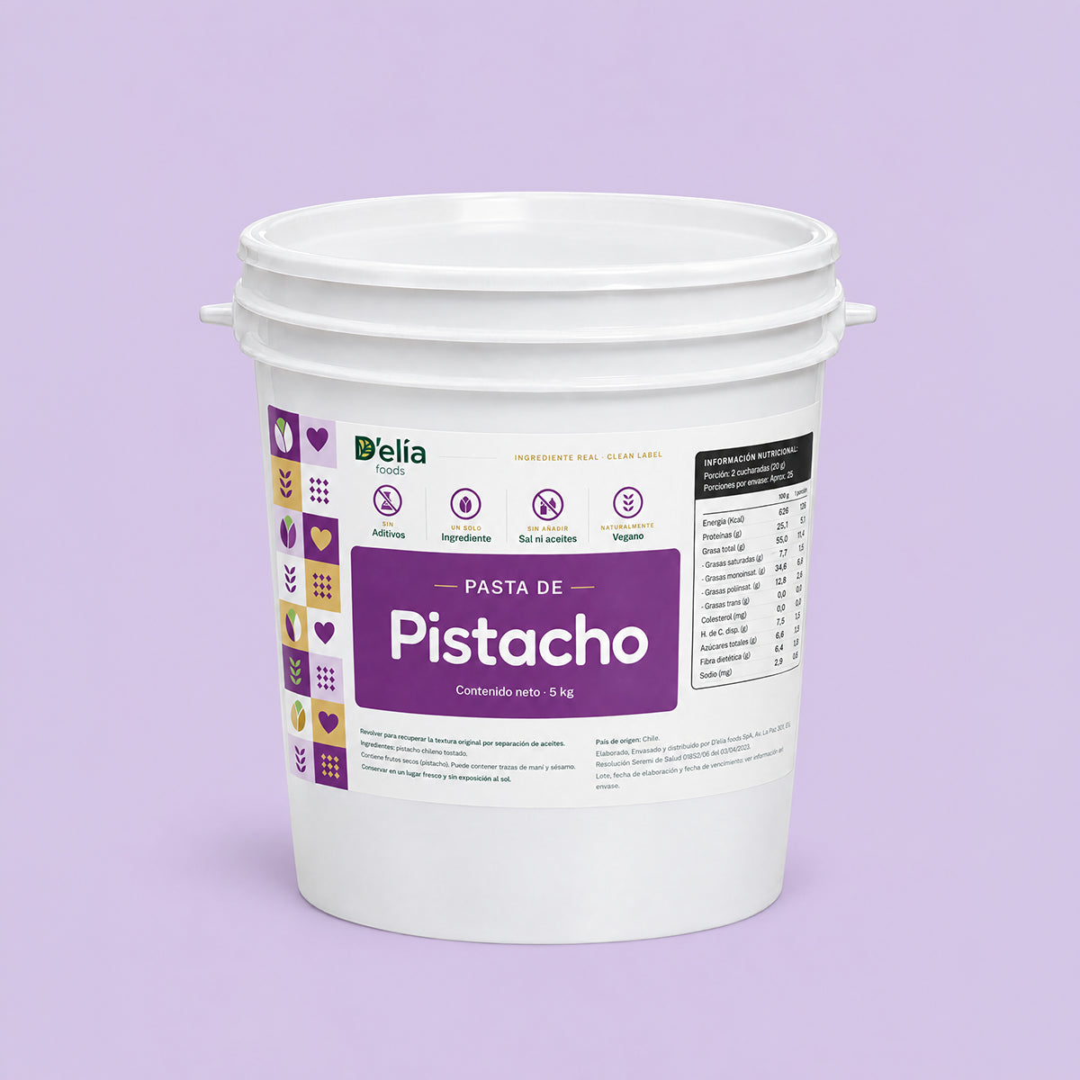 Balde de 5 kg de pasta de pistacho de Chile D'elía foods